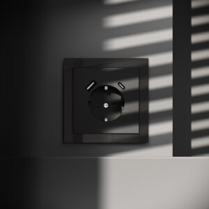 Розетка встраиваемая VOLTUM S70 с заземлением и защитными шторками, 16А, с USB, A+С, (черный матовый